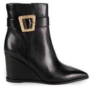 SAM EDELMAN Weslie Leather Wedge Ankle Boots Black Size 6